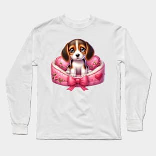 Valentine Beagle Dog in Bed Long Sleeve T-Shirt